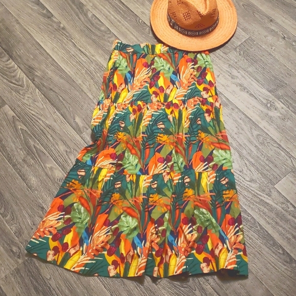 NWT'S ONE PRETTY TIME TROPICAL💐BOHEMIAN MAXI LENGTH PHEASANT SKIRT | SMALL - Picture 1 of 7